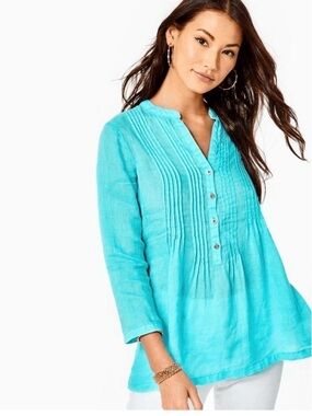BNWT ☀️ Lilly Pulitzer Linen Sarasota Tunic Top in Blue Horizon
